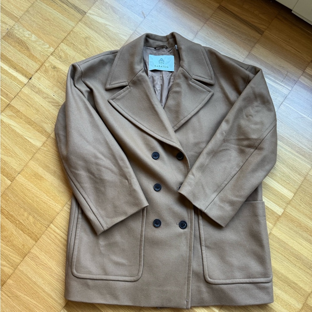 Aritzia Babaton Camel Double-Breasted Pea Coat